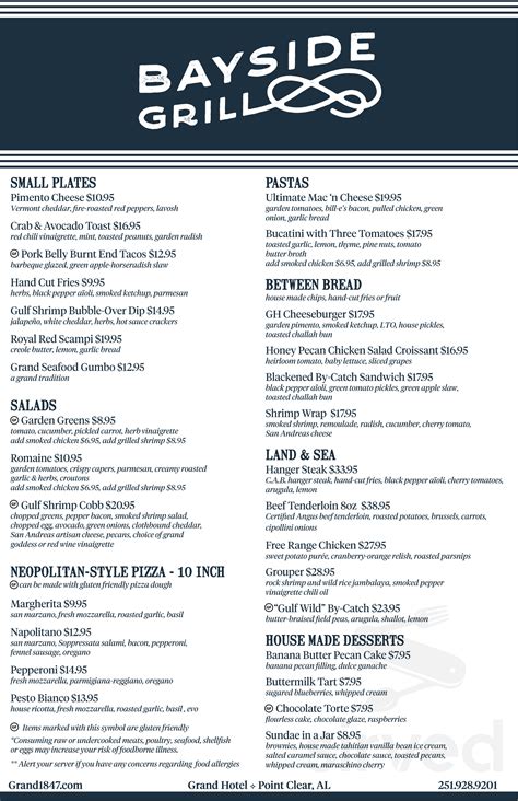 Bayside Grill menu in Fairhope, Alabama, USA