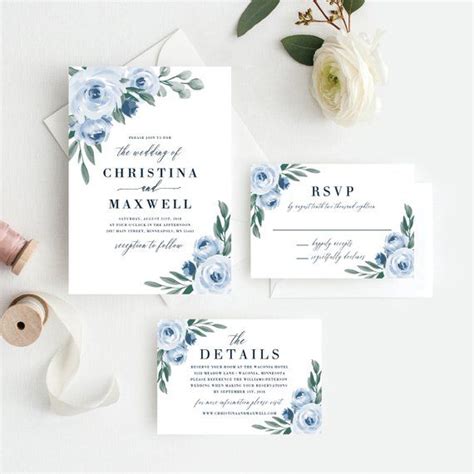 Dusty Blue Wedding Invitation Templates Jenniemarieweddings