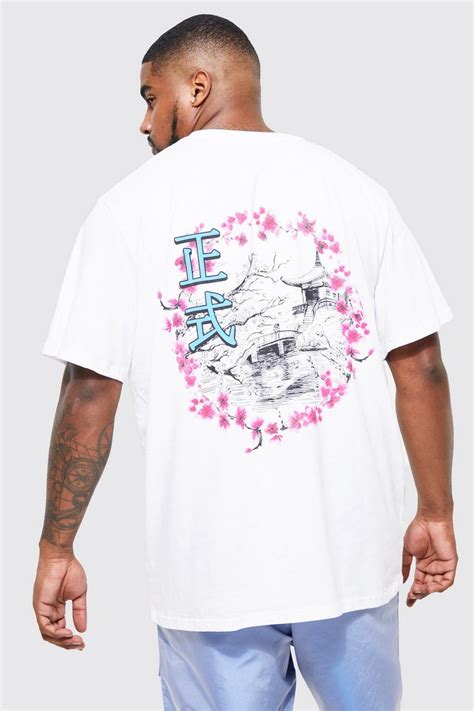 Mens Plus Cherry Blossom Back Graphic T Shirt Boohoo Uk