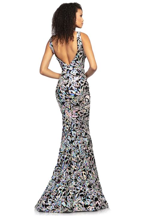 Johnathan Kayne 2106 Sleeveless V Neck Sequin Velvet Mermaid Gown