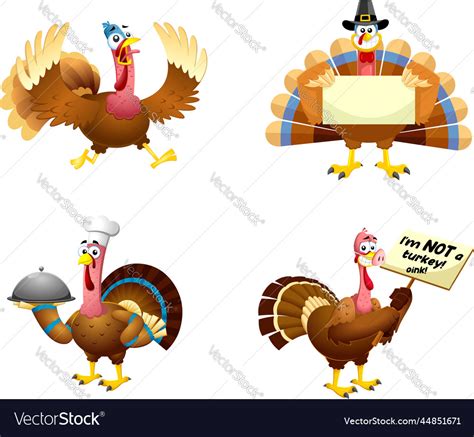 Turkey Cartoon Characters Flat Design Collection Vector Image