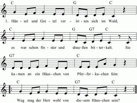 Noten Liedtext und Midi MP3 zum Anhören des Lieds Hänsel und Gretel