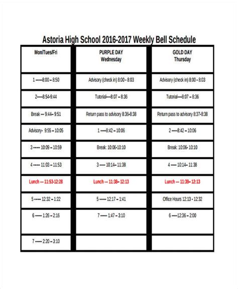 School Schedule Sheets Printable