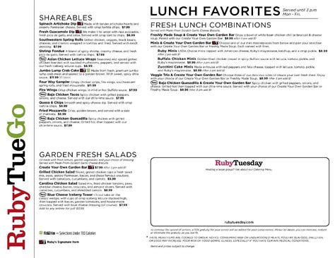 Ruby Tuesday Menu Menu For Ruby Tuesday Homesteadflorida City Miami