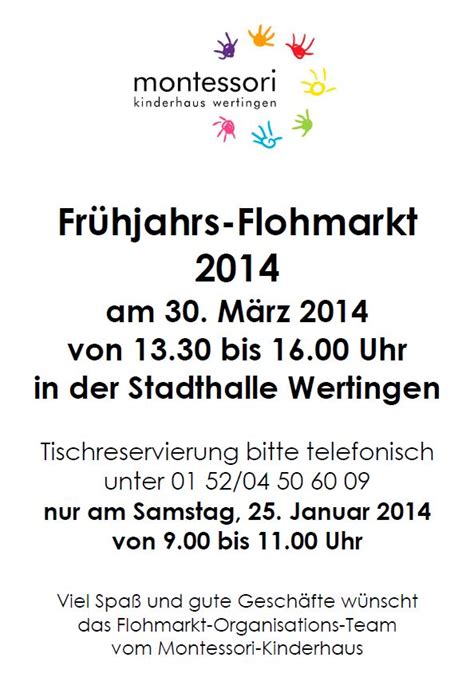 Monte Flohmarkt Maerz Montessori Kinderhaus Wertingen