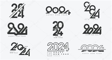 Gran Conjunto De Feliz A O Nuevo 2024 Logotipo De Dise O De Texto N