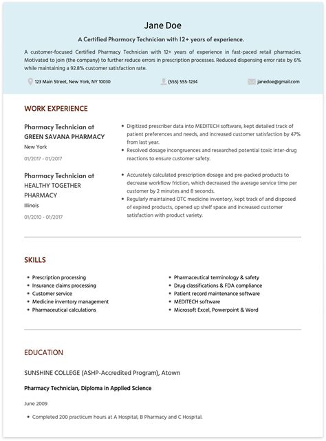 Pharmacy Technician Resume Skills Samples Cakeresume