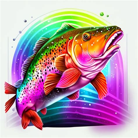 Rainbow Trout Colorful Watercolor Illustration Of A Rainbow Trout