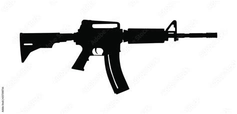 Rifle Vector Silhouette Isolated On White Background Tactical Assault