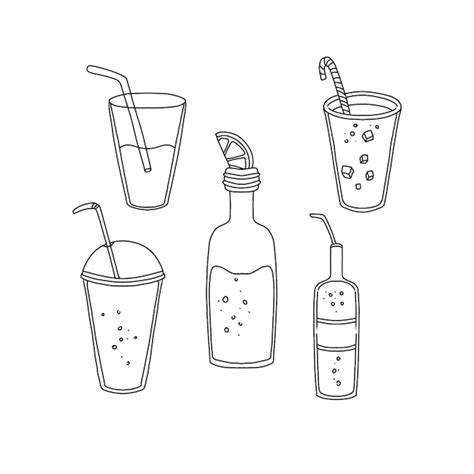 Frisdrank Hand Getrokken Doodle Illustraties Vector Set Premium Vector