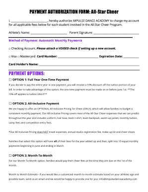 Fillable Online Payment Authorization Form Allstar Cheer I Hereby