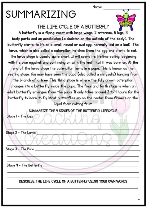 Reading And Summarizing Worksheets