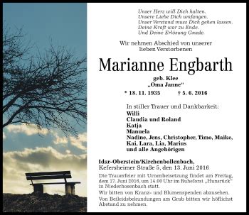 Traueranzeigen Von Marianne Engbarth Rz Trauer De