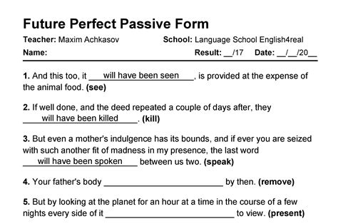 Passive Voice Future Perfect Tense Exercises - Printable Templates Free