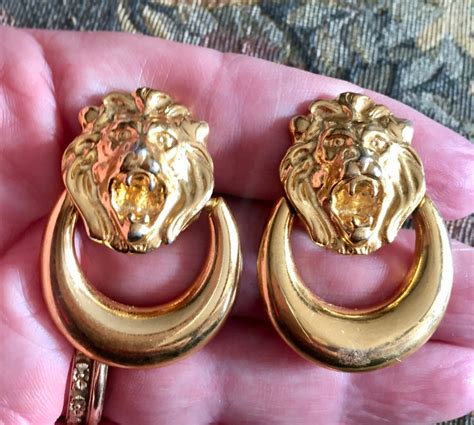 Lion Door Knocker Earrings Anne Klein Gold Tone Vintage Etsy