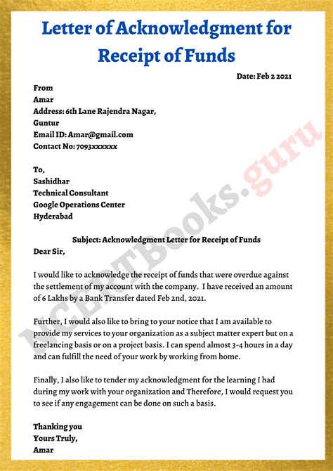 Acknowledgement Letter Format Samples How To Write An Acknowledgement Letter