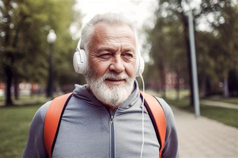 Premium Ai Image Senior Sportsman Listening To Music With Headphones