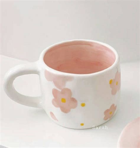 Cute Mug Aesthetic Cute Mug Pink Handmade Gift Ceramic Etsy