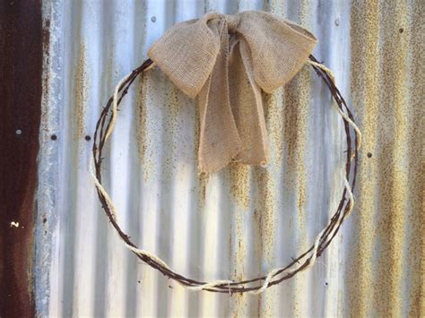 Items Similar To Rustic Authentic Barbed Wire Wreath With Burlap Bow