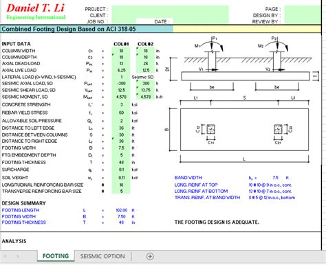 Combined Footing Design Based On Aci 318 05 Excel Sheets