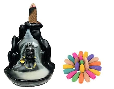 Adiyogi Dhyana Mudra Idol Fountain Smoke Backflow Cone Incense Holder