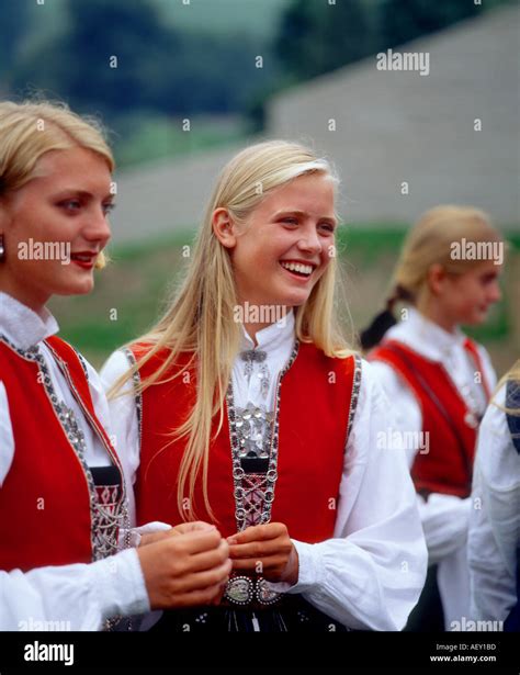 Girls In National Costume Norway Stock Photo Alamy