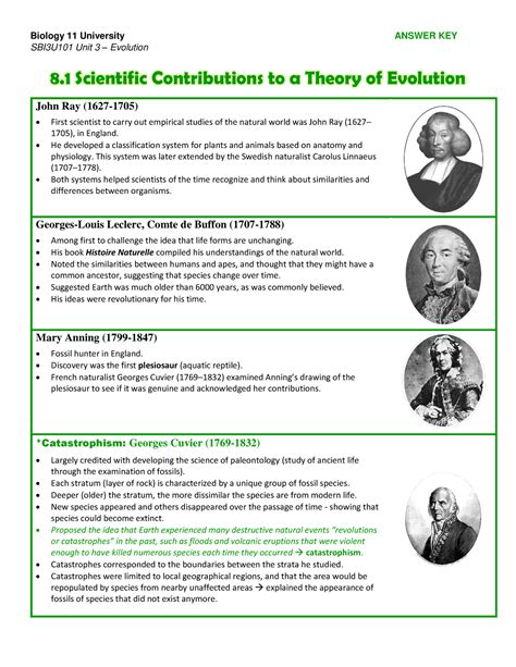 Scientific Contributions To A Theory Of Evolution Answer Key