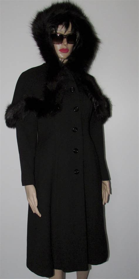 Chic Arnoldi Black Hooded Wool Coat Fox Fur Trim Coat Joli Manteau De