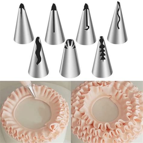 Suuker 7pcs Pleated Skirt Piping Nozzles Set Stainless Steel Russian