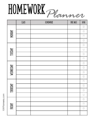 FREE Printable Homework Planner Template | PDF, Word, Excel or Jpg