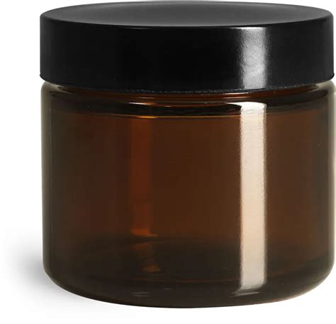 8 Oz Amber Glass Straight Sided Jars W Black Phenolic Pv Lined Caps