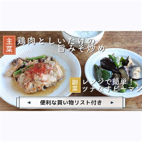 「鶏肉としいたけの旨みそ炒め」「レンジで簡単！ツナなすピーマン」献立 ぐっち夫婦のオフィシャルレシピサイト レシピブック オンライン