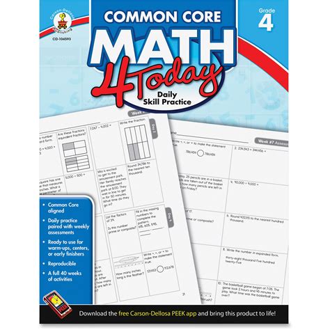 Carson Dellosa Cdp104593 Common Core Math 4 Today Grade 4 Workbook 1 Each