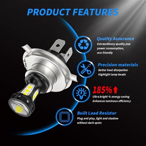 4x H4 9003 Hb2 Super White Led Headlight Bulb Conversion Kit High Low