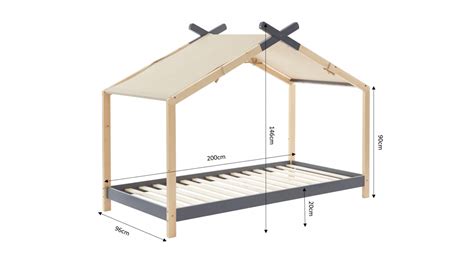 Lit Cabane X En Pin Massif Gris Anthracite Avec Sommier Charly