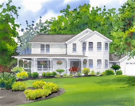 Custom X Watercolor Home House Portrait Painting Free Etsy