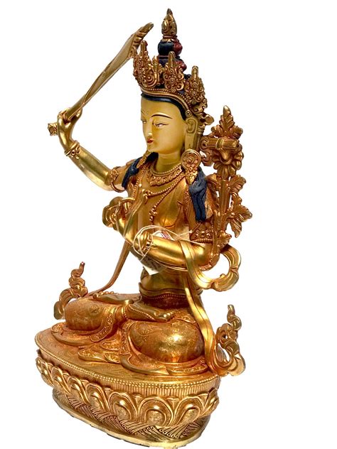 Monastery Quality Statue Of Manjushri Fire Full Gold Plated With