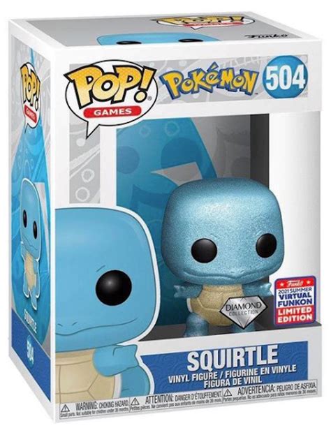 Funko Pop! Games Pokemon Squirtle Diamond Collection 2021 Summer Virtual Funkon Exclusive Figure ...