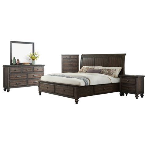 Cambridge Newport Storage 5 Piece Bedroom Suite In Ash Brown Queen Bed