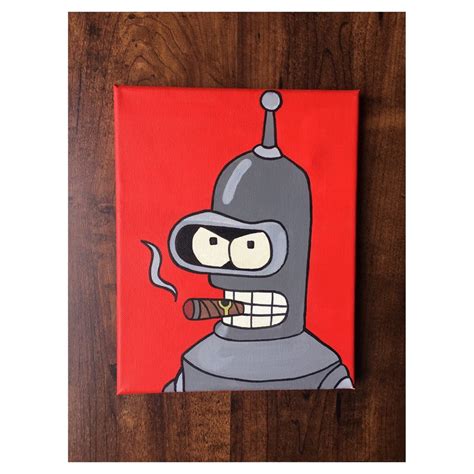 Futurama Cigar Smoking Angry Bender Hand Painted Painting | Etsy