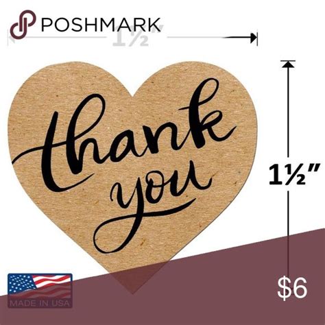 Kraft Paper Heart Thank You Stickers 500 Count