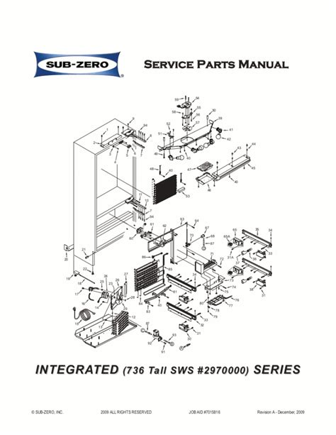 Sub Zero Refrigerator Parts Manual For Model 736 Tall Series