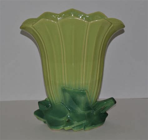 Rare Vintage Mccoy Large Fan Floor Vase Green Floor Vase Pottery