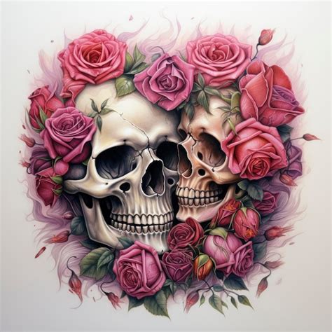 Premium Photo Two Skulls With Roses Kissing Each Other