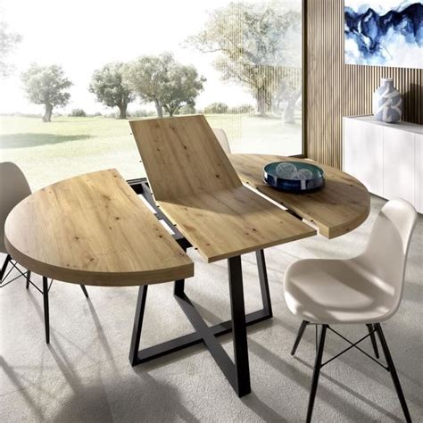 Table ronde extensible DUNA 4 à 6 personnes Décor chêne L110 x