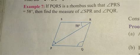 Example If Pqrs Is A Rhombus Such That Prs Then Find The Measur