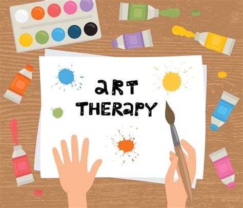 Premium Vector | Art therapy. Hands, brush, paint, sheet of paper on a ...