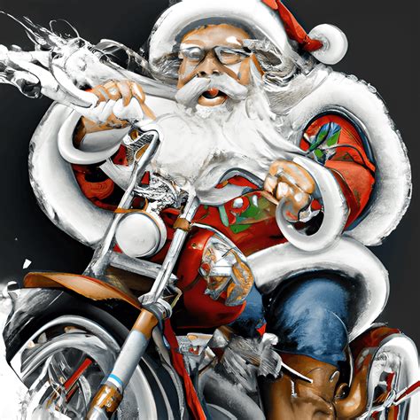 Vintage Cartoon Portrait Of Santa Claus Riding A Harley Davidson