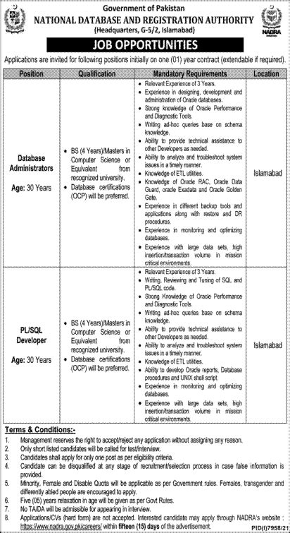 Nadra Headquarter Islamabad Jobs 2022 2024 Job Advertisement Pakistan