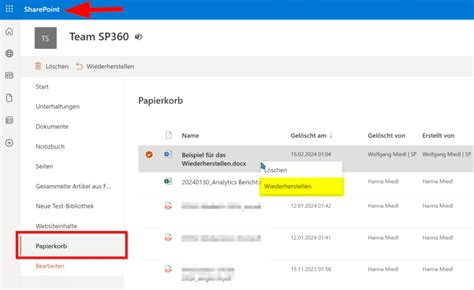 Versteckten Teams Papierkorb Zum Wiederherstellen Ffnen